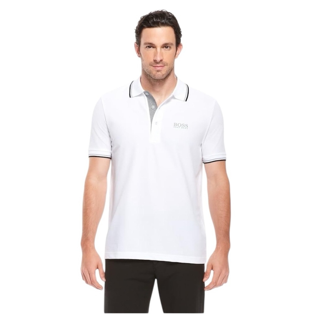 HUGO BOSS Regular Fit White Polo Shirt with Black Accents Size M